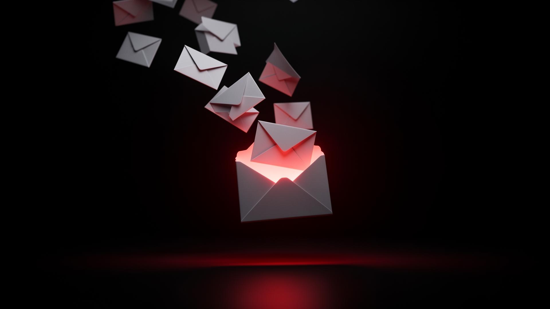 Email envelopes flowing into the inbox